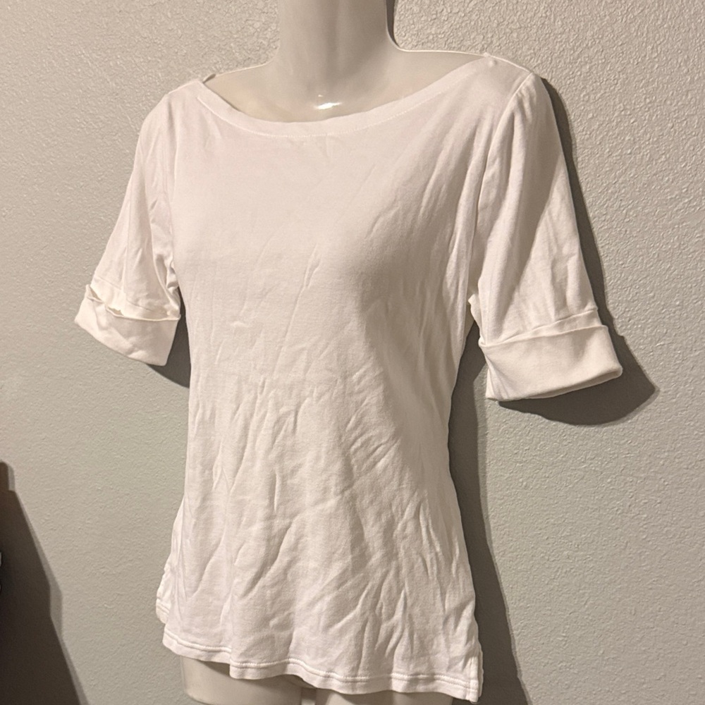 Lauren Ralph Lauren White Boatneck Short Sleeve Knit Top